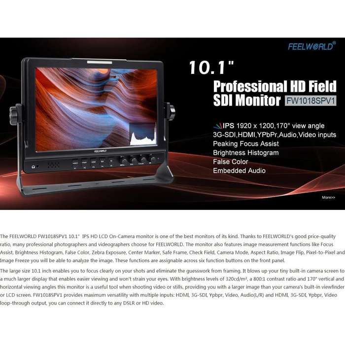FEELWORLD FW1018SPV1 1920x1200 10.1 inch IPS Screen HD Color LCD Director Camera Field Monitor