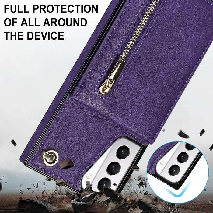 For Samsung Galaxy S21+ 5G Cross-body Zipper Square TPU+PU Back Cover Case with Holder & Card Slo...