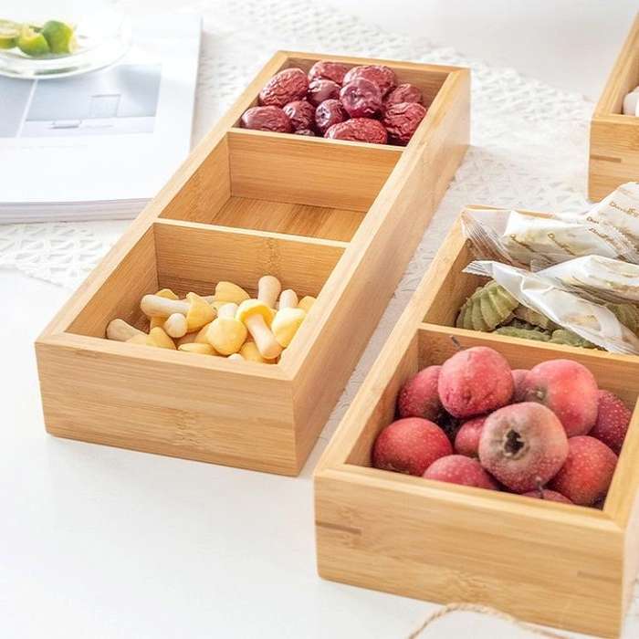 Bamboo Dried Food Box Compartment Candy Box Snack Storage Box, Specification: 3 Grids