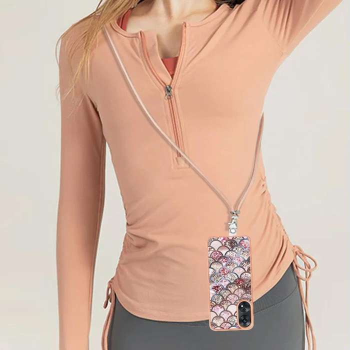 For OPPO Reno8 T 4G Electroplating IMD TPU Phone Case with Lanyard(Pink Scales)