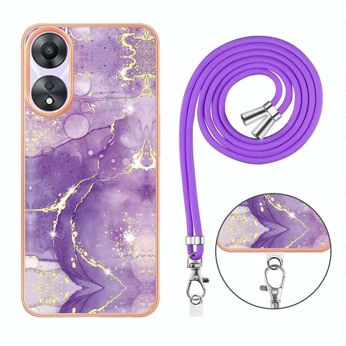 For OPPO A78 / A58 Electroplating Marble Dual-side IMD Phone Case with Lanyard(Purple 002)