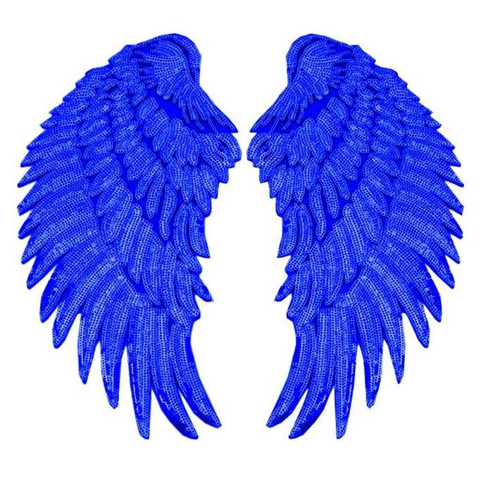 Royal Blue A Pair Sequin Feather Wing Shape Clothing Patch Sticker DIY Clothing Accessories, Size...