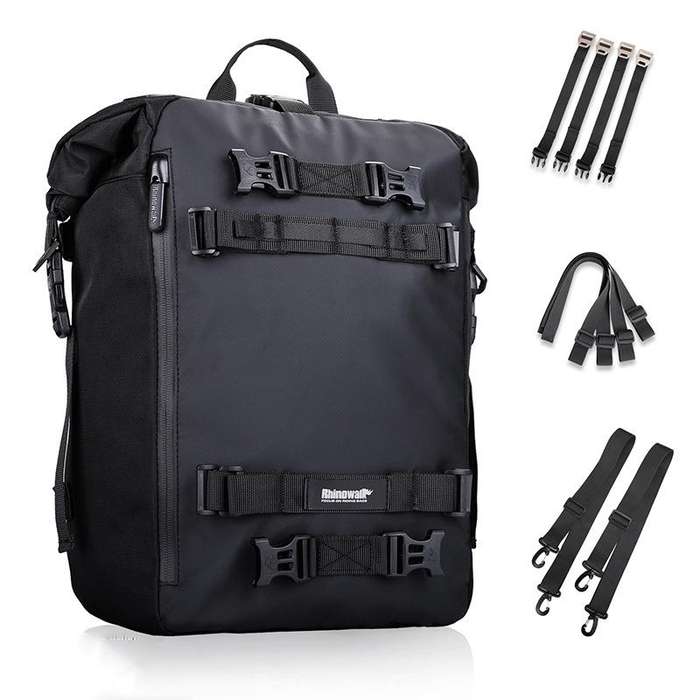 Rhinowalk Multi-Function Motorcycle Rear Seat Bag Combination Rear Shelf Pannier, Colour: Black 20L