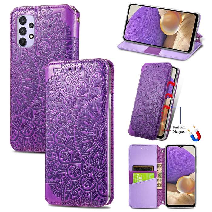 For Samsung Galaxy A32 5G Blooming Mandala Embossed Pattern Magnetic Horizontal Flip Leather Case...