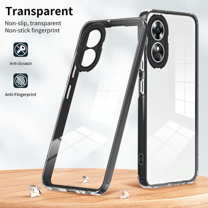 For OPPO A98 3 in 1 Clear TPU Color PC Frame Phone Case(Black)