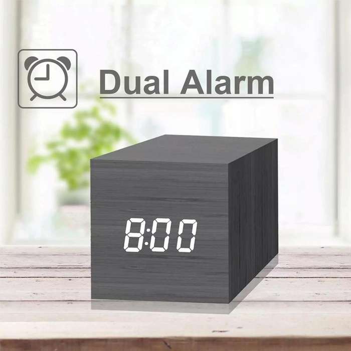 Multicolor Sounds Control Wooden Clock Modern Digital LED Desk Alarm Clock Thermometer Timer Whit...