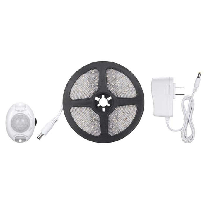 2m Wireless PIR Motion Sensor LED Strip Light 12V Smart Stair Cabinet Wall Lamp, EU plug(Warm whi...