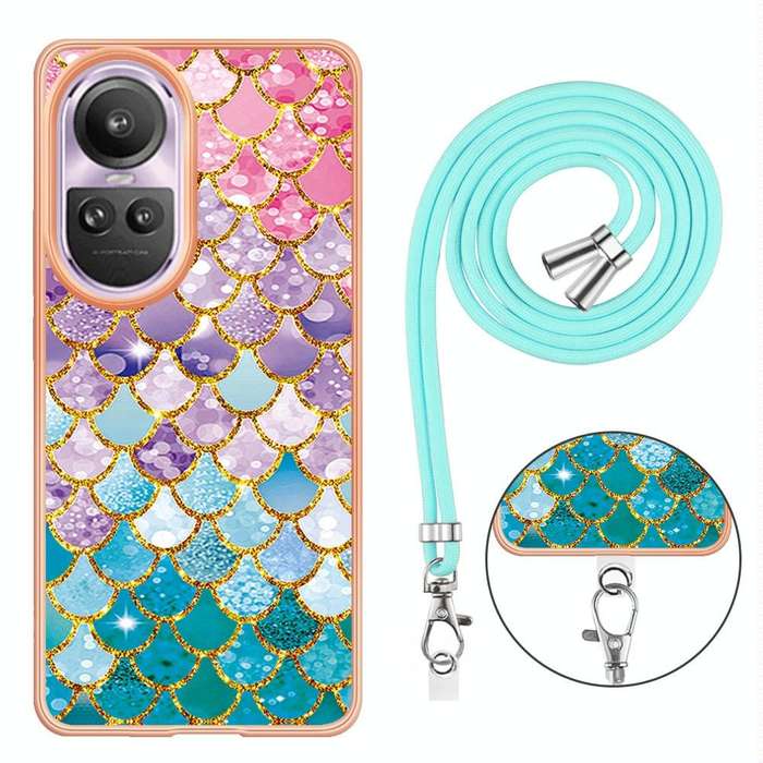 For OPPO Reno10 Pro 5G Global Electroplating IMD TPU Phone Case with Lanyard(Colorful Scales)