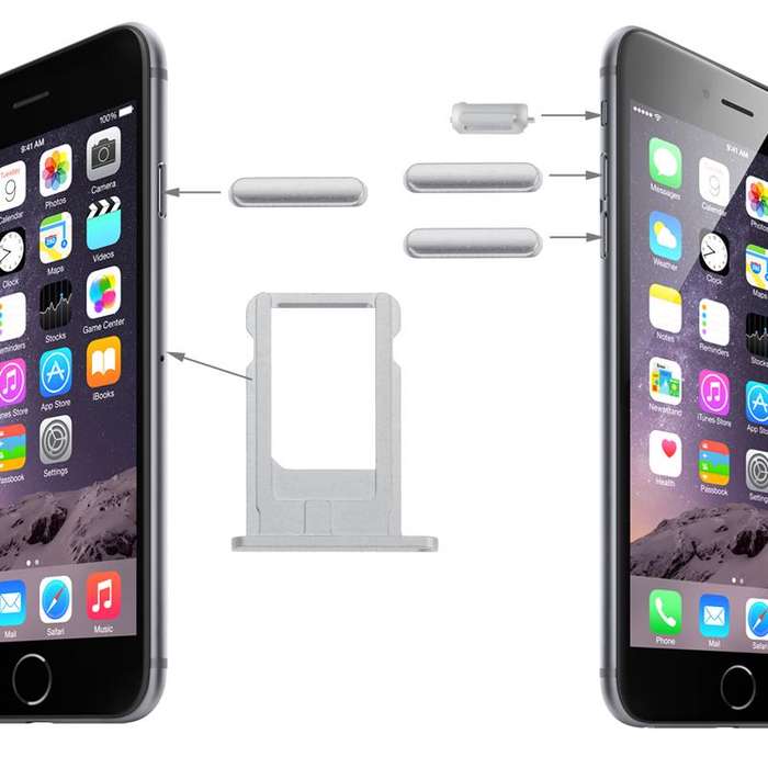 Card Tray & Volume Control Key & Screen Lock Key & Mute Switch Vibrator Key  Kit for iPhone 6(Sil...