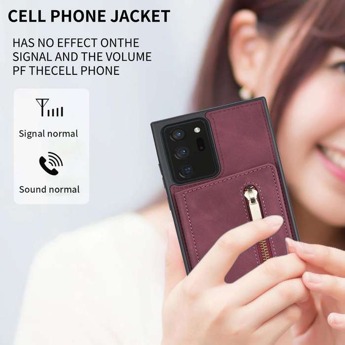 For Samsung Galaxy Note20 Zipper Card Holder Phone Case(Wine Red)