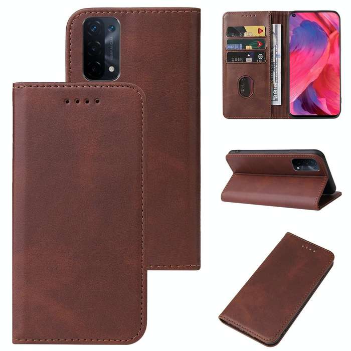 For OPPO A74 5G Magnetic Closure Leather Phone Case(Brown)