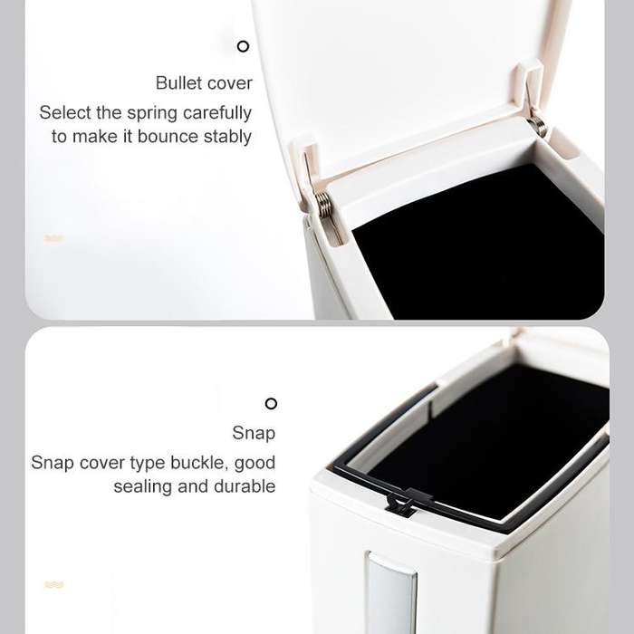 Bathroom Toilet Toilet Brush Integrated Pressing Open Lid Square Trash Can Set with Brush(Ivory W...