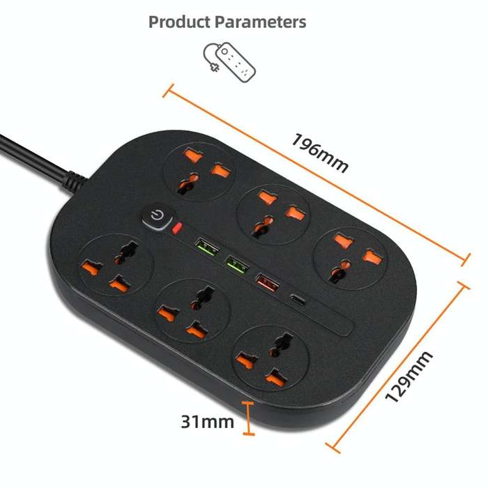T21 PD3.0 + QC3.0 Multi Hole Row Plug 3000W High Power Socket, US Plug(Black)