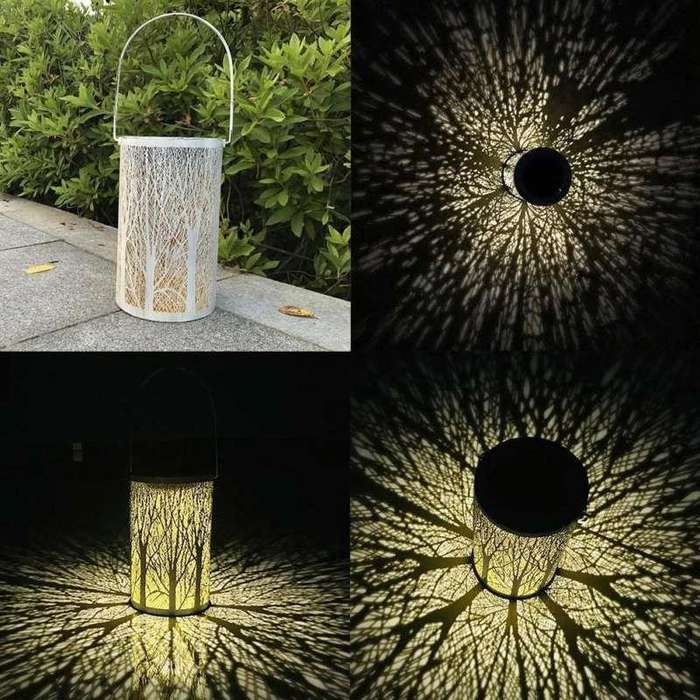 Outdoor Solar Wrought Iron Projection Lamp Hollow Wall Hanging Portable Garden Decorative Lamp, S...
