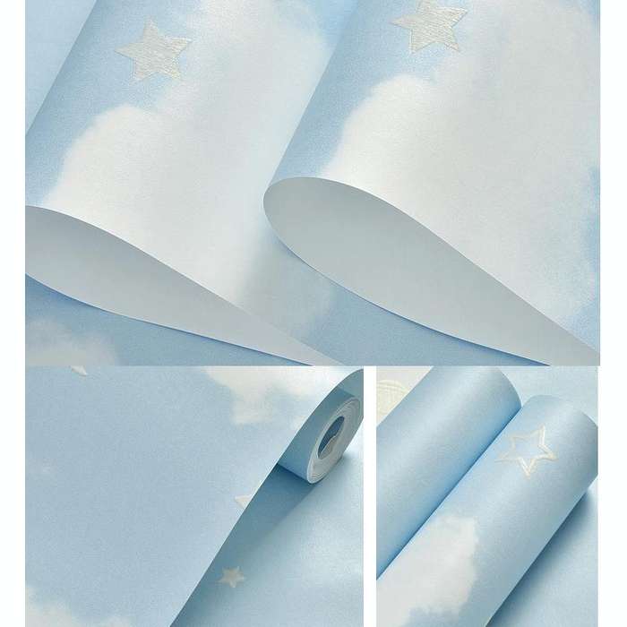 0.53 x 3m 3D Stars Moon Self-Adhesive Wallpaper Mediterranean Children Wall Sticker(Star Moon Blue)