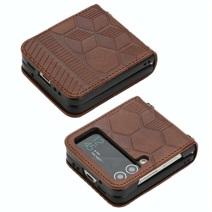 For Samsung Galaxy Z Flip4 Football Texture Leather Phone Case(Brown)