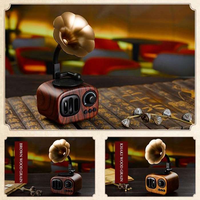 Retro Wood Portable Mini Bluetooth Speaker Wireless Loudspeaker Outdoor Speaker Sound System TF F...