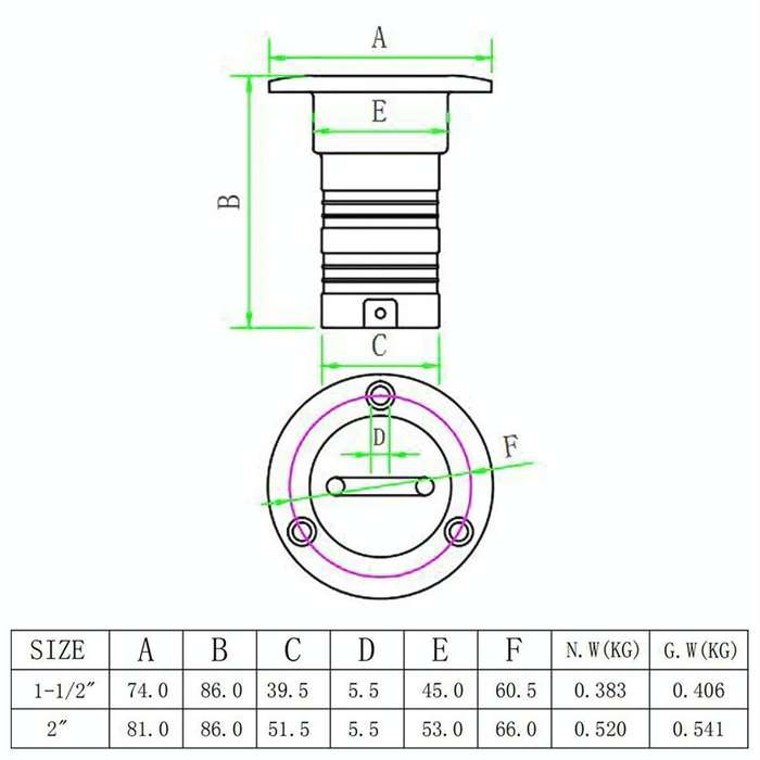 2 inch Stainless Steel Yacht Universal Fuel Filler