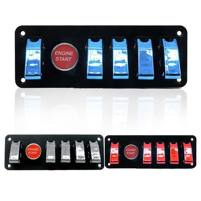 12V Universal Car One-key Start Button Modified Racing LED Light Rocker Switch Panel(Carbon Fiber...
