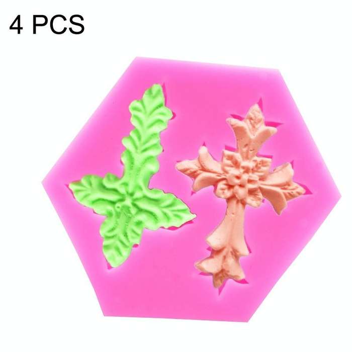 4 PCS Cross Shape Silicone Fondant Cake Mold Baking Tool(Pink)