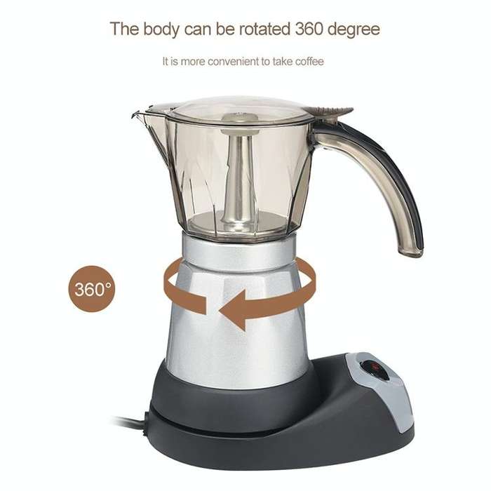 3 to 6 Cup Aluminium Alloy Electric Moka Coffee Pot Percolator EU Plug
