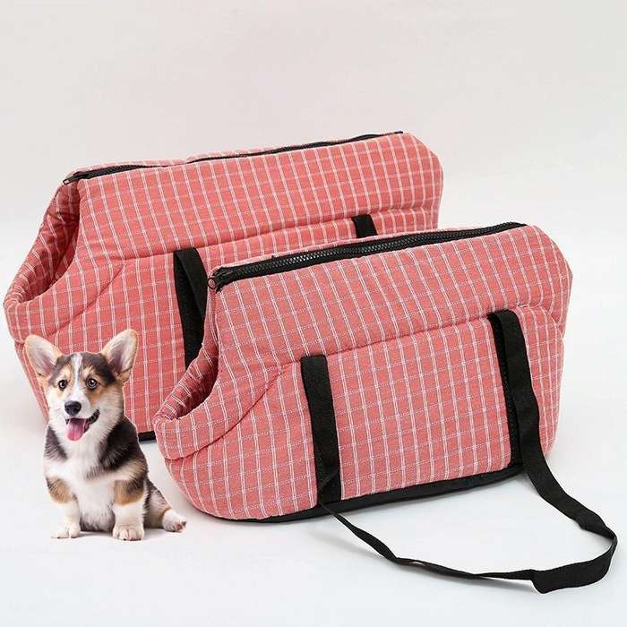 Outside Travel Puppy Dogs Breathable Carrying Plaid Shoulder Bags for Pet Dogs Cats, Size:S (Pink)