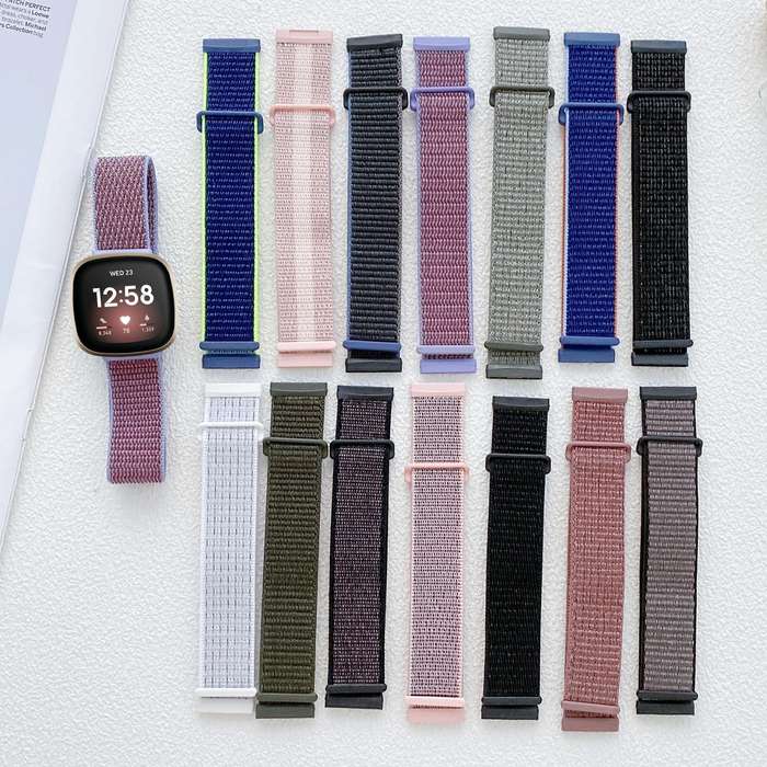 For Fitbit Versa 3 Nylon Rubber Buckle Watch Band(Black Grey)