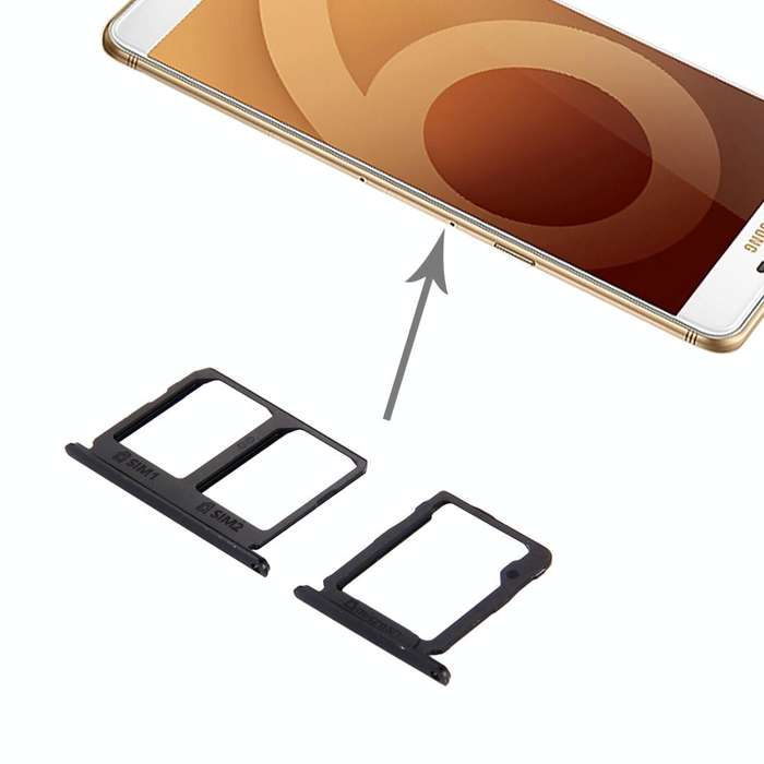For Galaxy C9 Pro / C9000 SIM Card Tray + Micro SD Card Tray (Black)