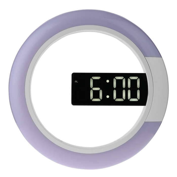 LED Mirror Hollow Wall Clock 7-color Switch Electronic Digital Display Wall Clock(White)