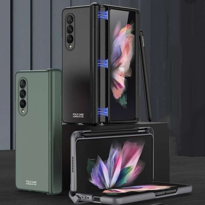 For Samsung Galaxy Z Fold3 5G GKK Magnetic Hinged Phone Flip Case with Side Pen Slot(Silver)
