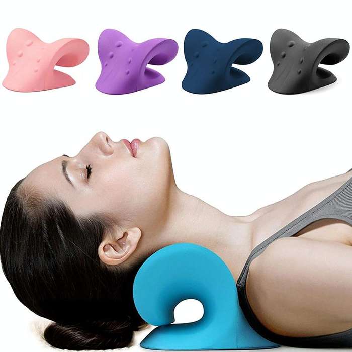 Neck Shoulder Stretcher Relaxer Cervical Chiropractic Traction Device Pillow (Dark Blue)