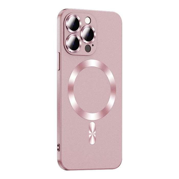 For iPhone 13 Pro Liquid Lens Protector Magsafe Phone Case(Gold Pink)