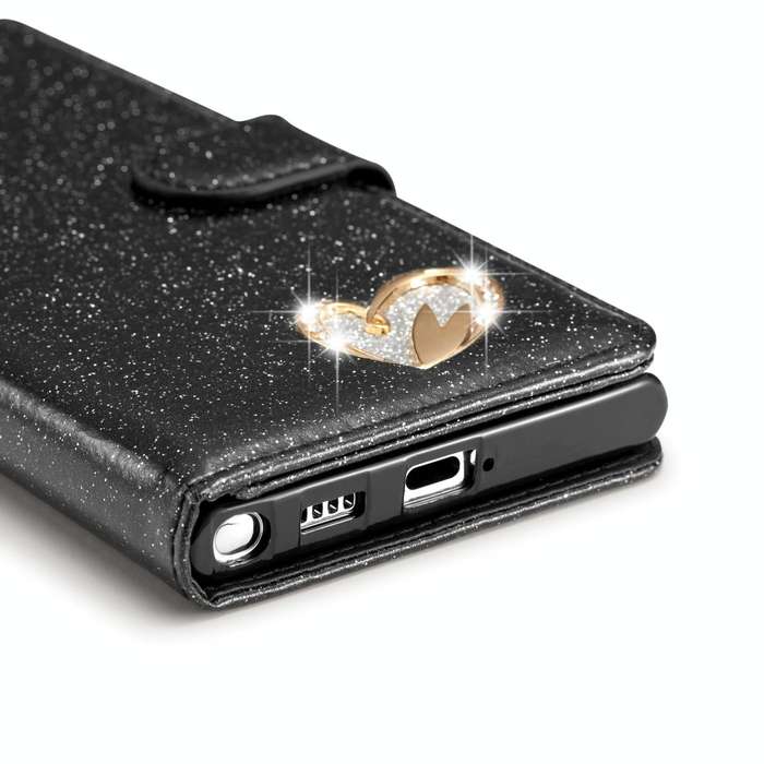 For Samsung Galaxy S22 Ultra 5G Glitter Powder Love Leather Phone Case(Black)