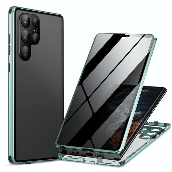 For Samsung Galaxy S24 Ultra 5G Anti-peeping Magnetic Double-sided Tempered Glass Phone Case(Green)