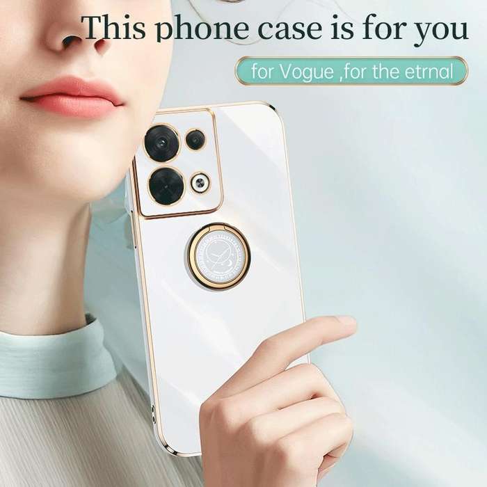 For OPPO Reno8 Pro XINLI Straight Edge 6D Electroplate TPU Phone Case with Ring Holder(Cherry Pur...