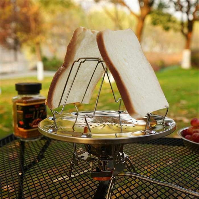Outdoor Stainless Steel Toast Rack 4 Slice Toast Bread Pan Camping Barbecue Rack Foldable Bakeware