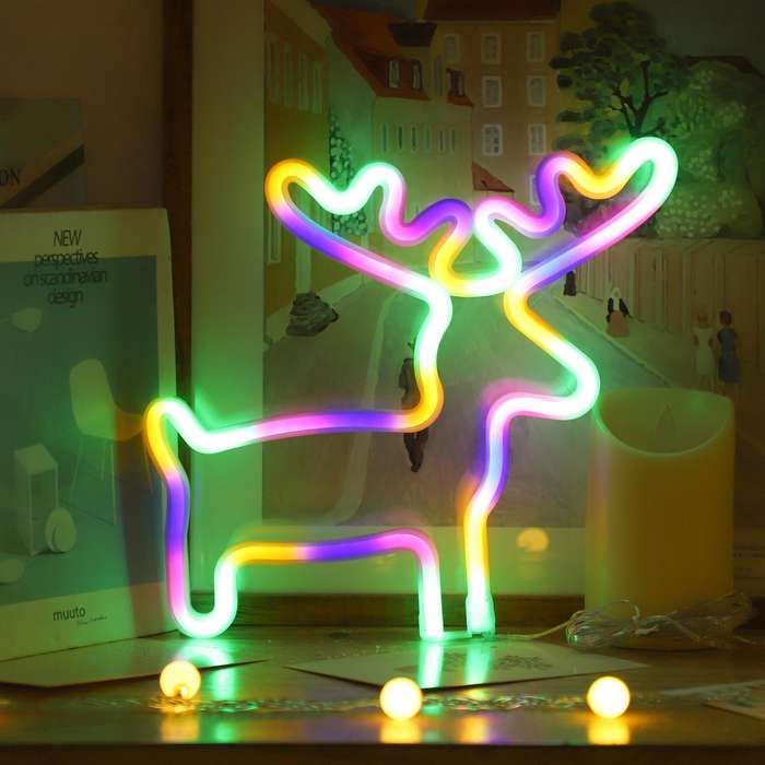 Christmas Decoration Neon Lights Wall-Mounted Ornaments, Spec: Elk-Colorful Light