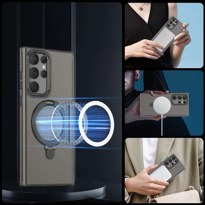 For Samsung Galaxy S22 Ultra 5G LK 3 in 1 MagSafe Magnetic Holder Phone Case(Black)