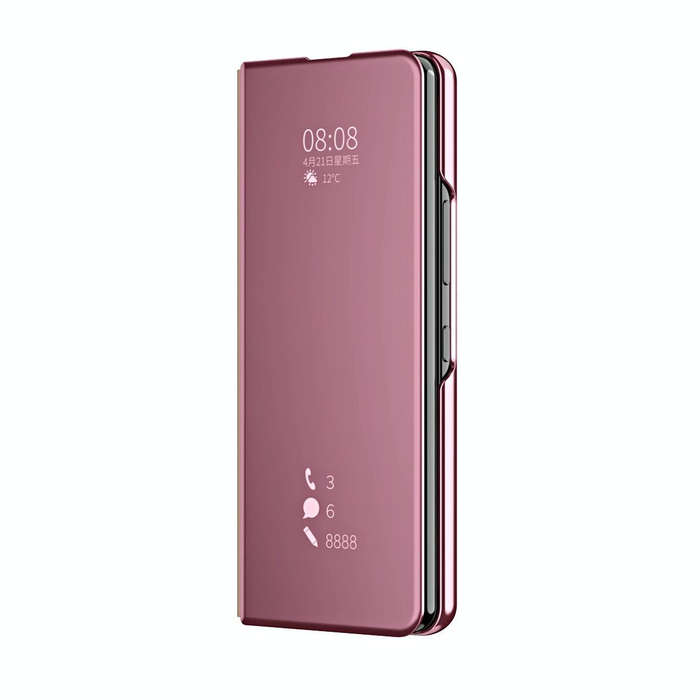 For Samsung Galaxy Z Fold4 Double Electroplating Flip Mirror Shockproof Phone Case(Pink)