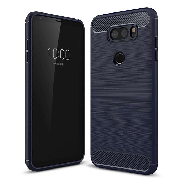 For LG V30 Brushed Texture Carbon Fiber Shockproof TPU Rugged Armor Protective Case (navy)