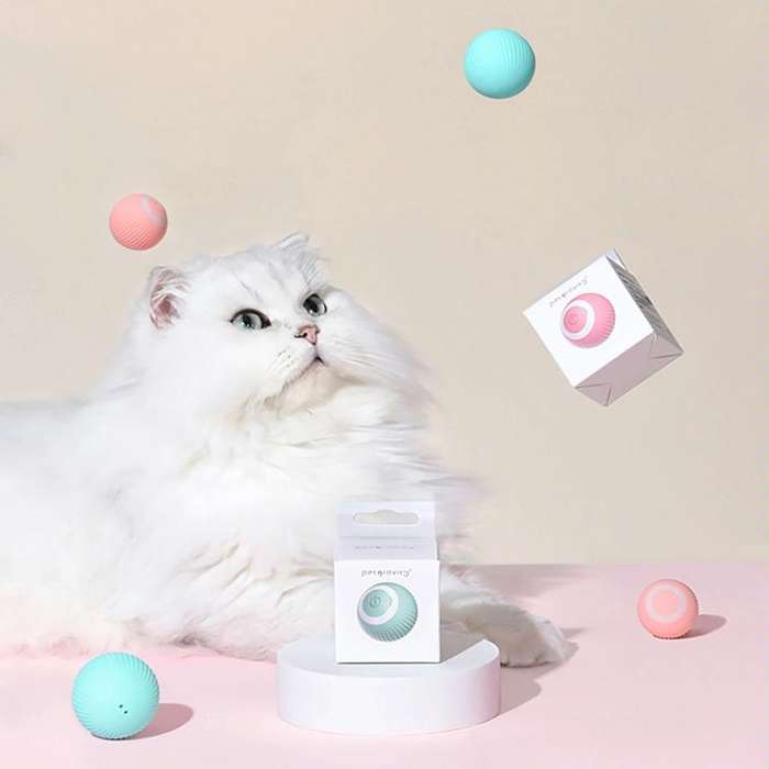 0001 Smart Gravity Teaser Cat Rolling Ball Teeth Resistant Cat Toys(Pink)