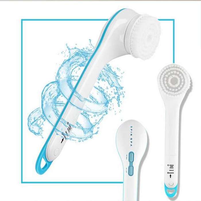 Electronic Waterproof Spin Spa Bath Brush Long-handled Massage Brush, with 5 Brush Heads