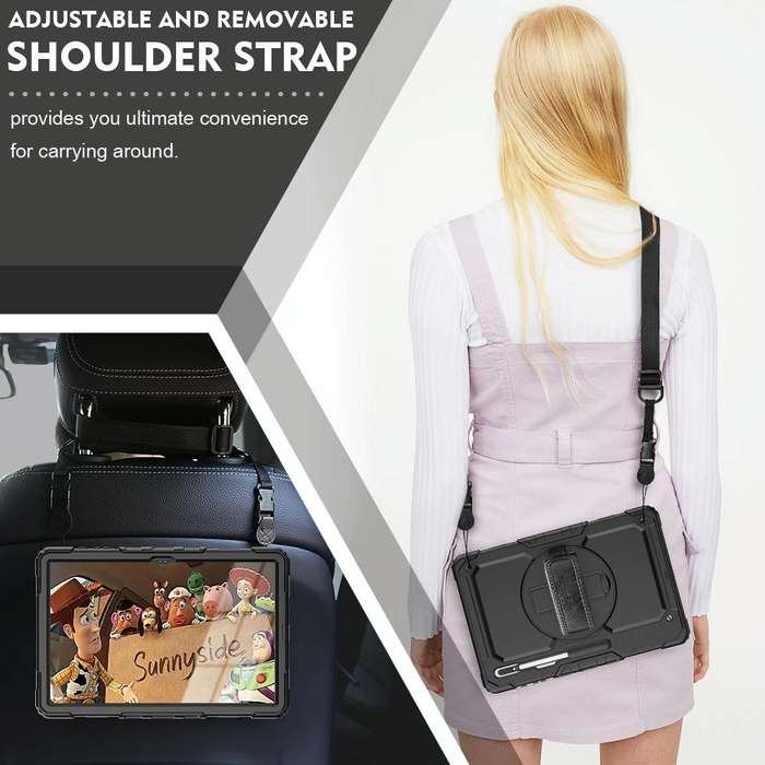 For Samsung Galaxy Tab S8 Ultra 14.6 inch SM-X900 Silicone + PC Tablet Case with Shoulder Strap(B...