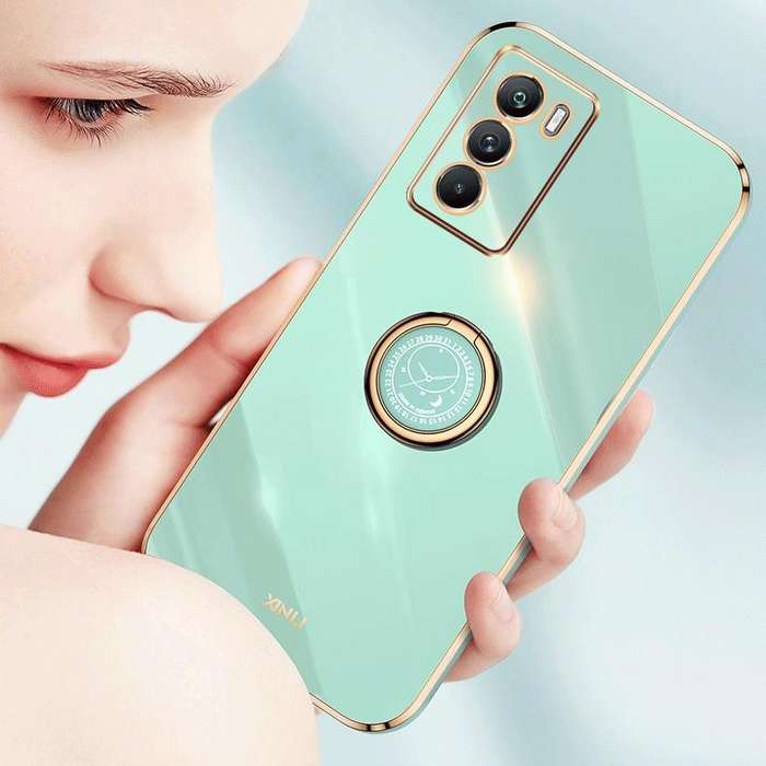 For vivo Y16 4G XINLI Straight Edge 6D Electroplate TPU Phone Case with Ring Holder(Pink)
