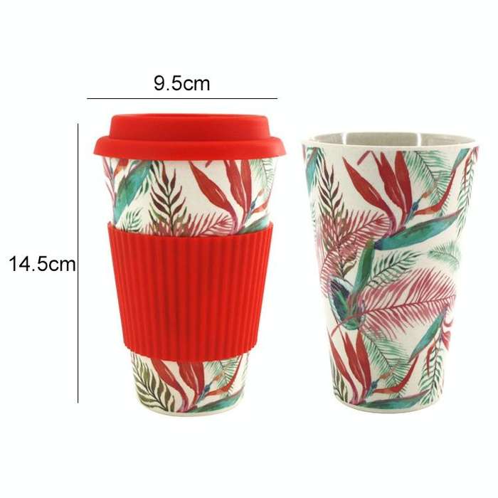 400ML Reusable Bamboo Fibre Coffee Cups Silicone Eco Friendly Travel Coffee Mugs(Red)