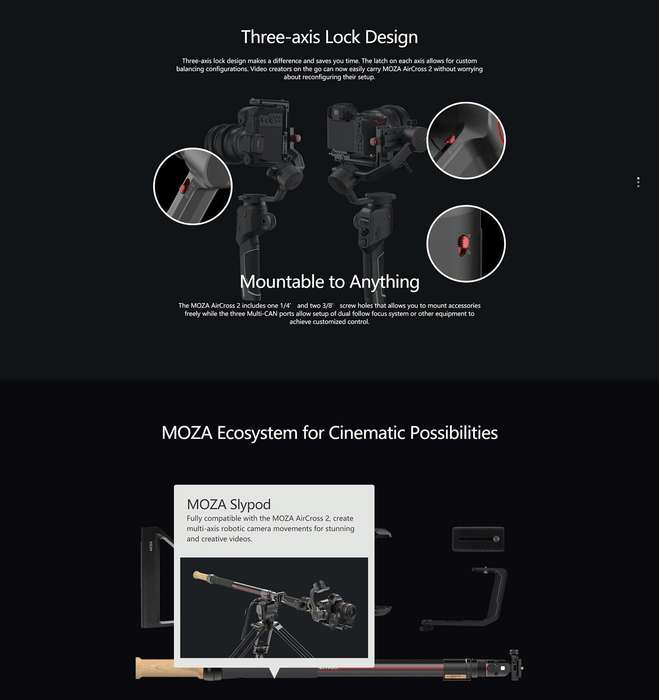 MOZA AirCross 2 Standard 3 Axis Handheld Gimbal Stabilizer for DSLR Camera, Load: 3.2kg(Black)