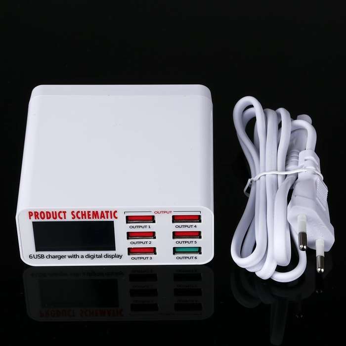 896 40W QC 3.0 6 USB Ports Fast Charger with LCD Digital Display, EU Plug(White)