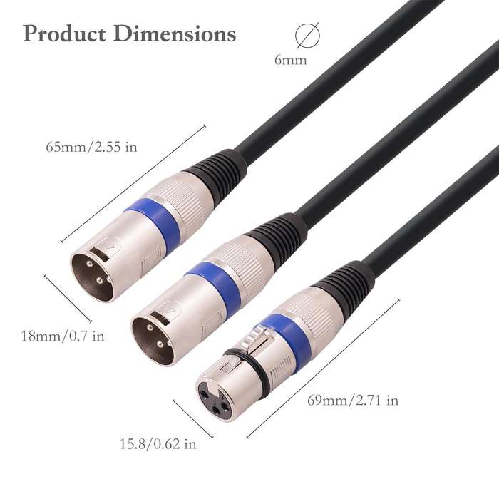 2055YMMF-05 XLR 3pin Female to Dual Male Audio Cable, Length: 50cm(Black+Red)