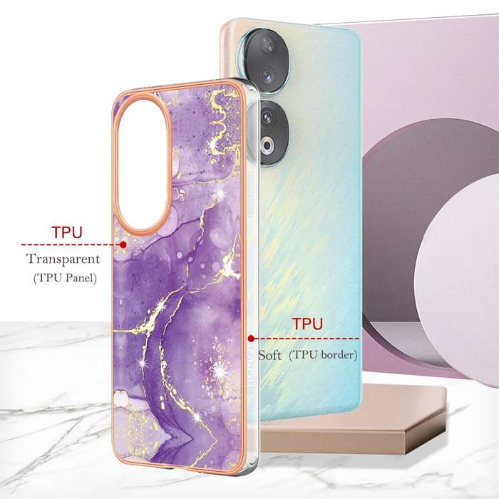 For Honor 90 5G Electroplating Marble Dual-side IMD Phone Case(Purple 002)