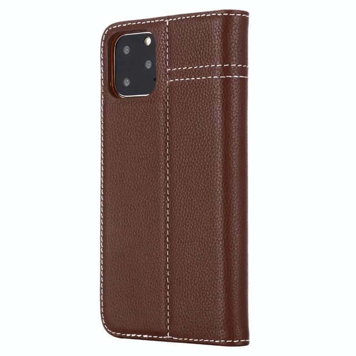 For iPhone 11 GEBEI Top-grain Leather Horizontal Flip Protective Case with Holder & Card Slots(Br...